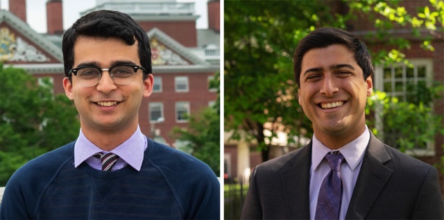 Sajeev S. Kohli ’23, left, and Jay P. Garg ’24 collaborated on an initiative that will expand access to Narcan along the T’s Red Line.
