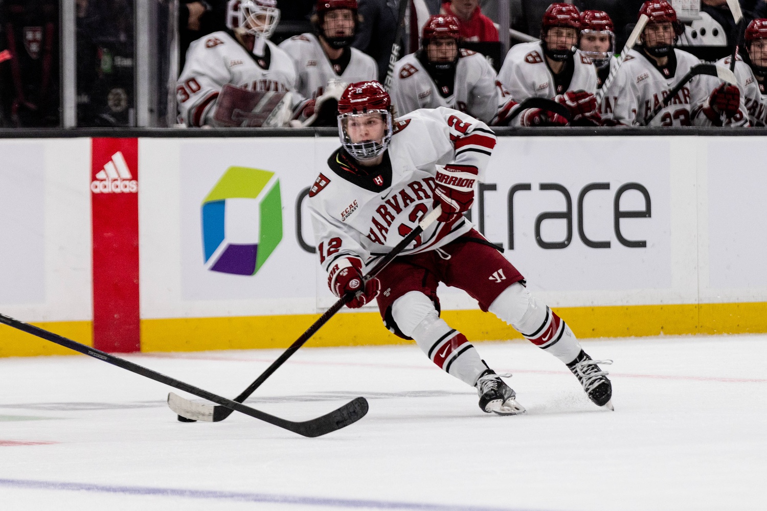 Then-first year forward Joe Miller skates through the neutral zone in the 2023 Beanpot Championship game on February 13.